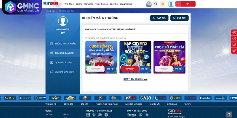 Các bước nhận mã khuyến mãi SIN88 và kích hoạt thưởng